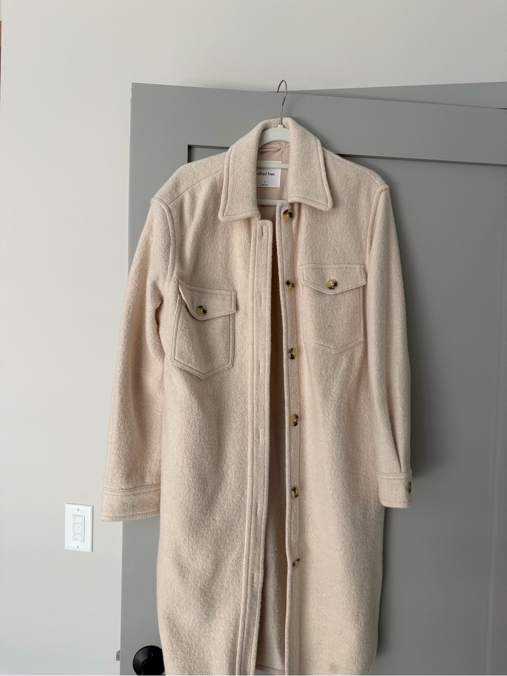 Aritzia Cream Button-Front Oversized Pea Coat